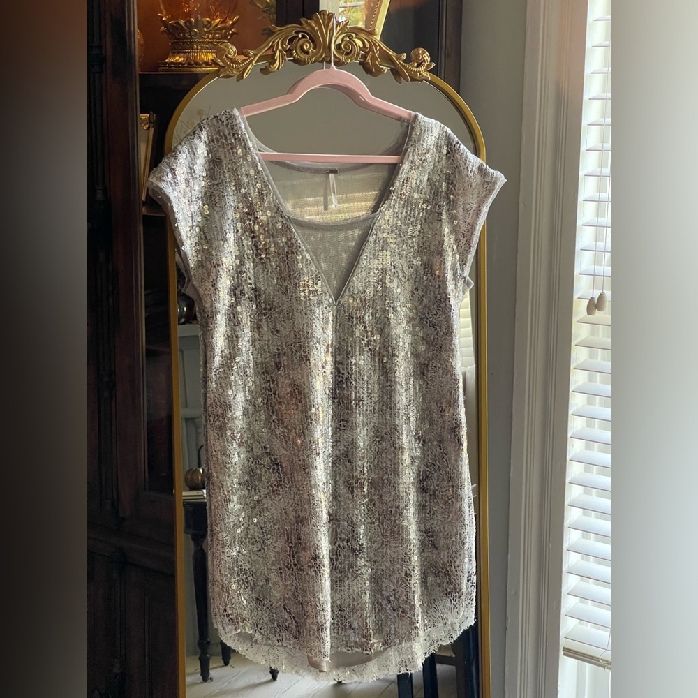 Free People Silver Sequin Mini Dress